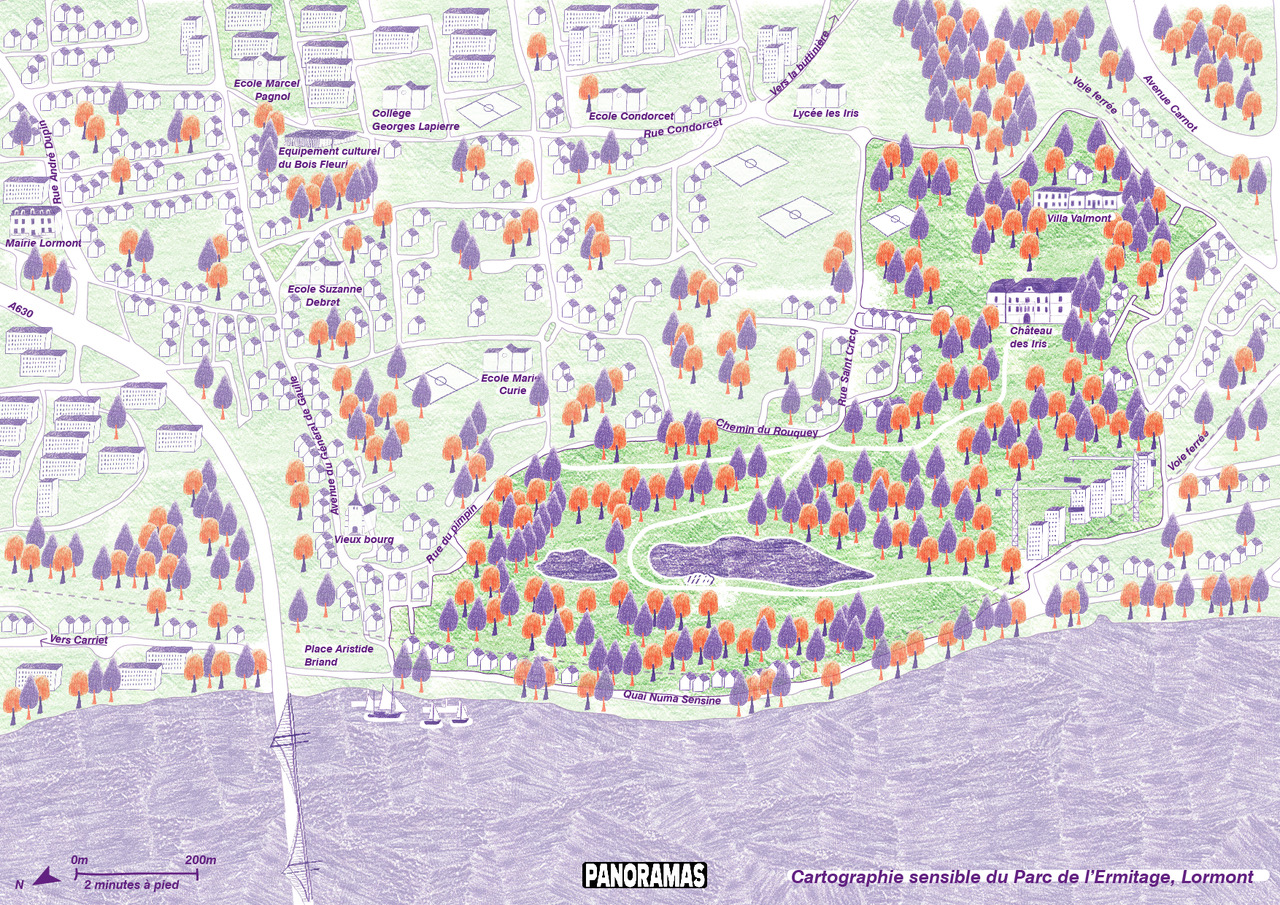 carte dessinée du parc de l'Ermitage